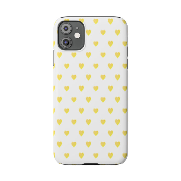 Preppy Hearts in Yellow, Heart Pattern,  Preppy Gift summer iPhone Case, Samsung Slim and Sleek, Classic, Impact Resistant Shell
