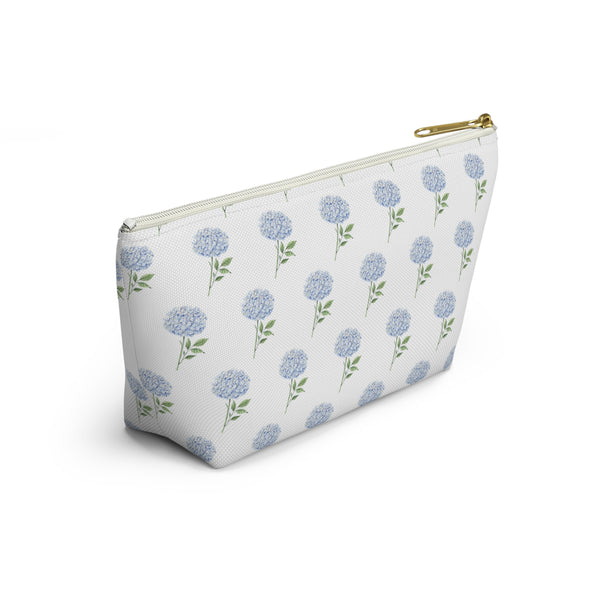 Blue Hydrangea Pattern - Accessory Pouch Zip Closure Available in Two Sizes