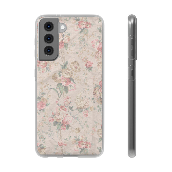 Flexible Phone Case in Romantic Floral Print - Beige, Neutral Tones
