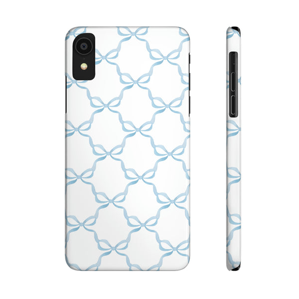 Coquette blue and white, loveshackfancy inspired, preppy bow print Phone Case Slim and Sleek, all iPhone 15 14 Plus Pro Max 13