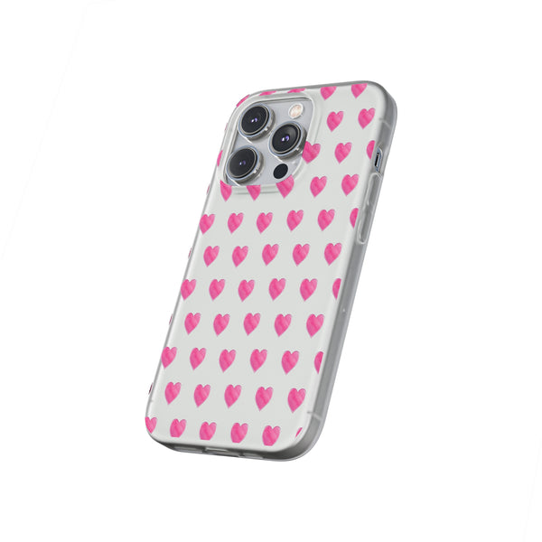 Flexible Phone Case - Preppy Hearts Watercolor Pink - Clear Shell pink Hearts - your case color will show through