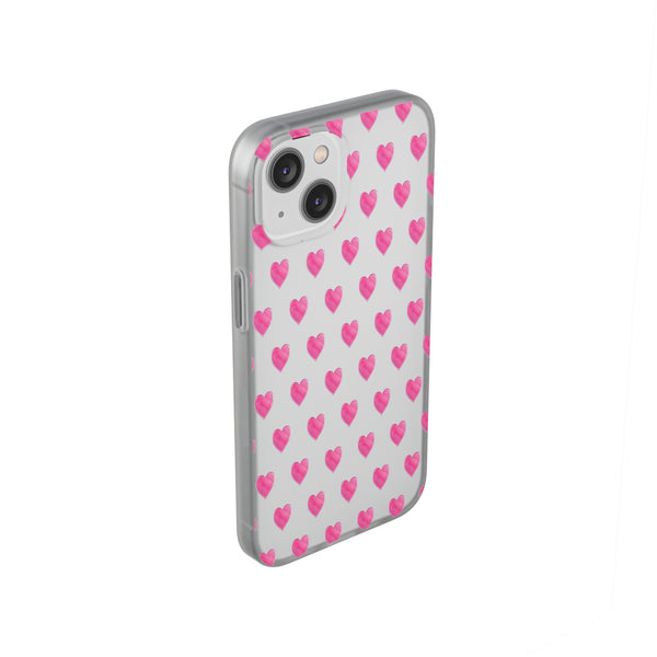 Flexible Phone Case - Preppy Hearts Watercolor Pink - Clear Shell pink Hearts - your case color will show through