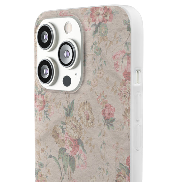 Flexible Phone Case in Romantic Floral Print - Beige, Neutral Tones