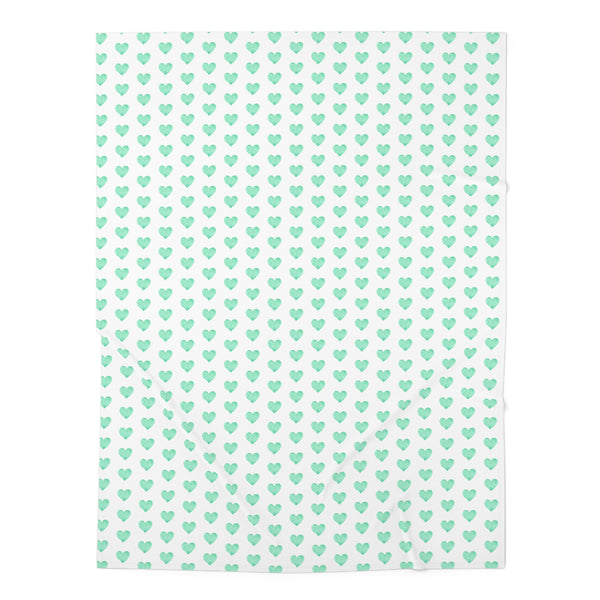 Baby Swaddle Blanket in preppy watercolor heart print pattern - Softest Seafoam Green on white