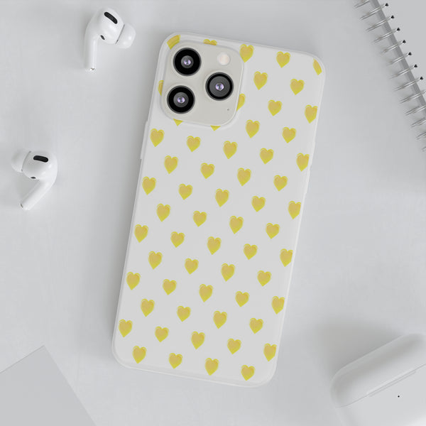 Flexible Phone Case - Yellow Hearts, Preppy iPhone case, Nantucket, Hamptons Inspired Samsung, Gift Present White Background, Clear Case