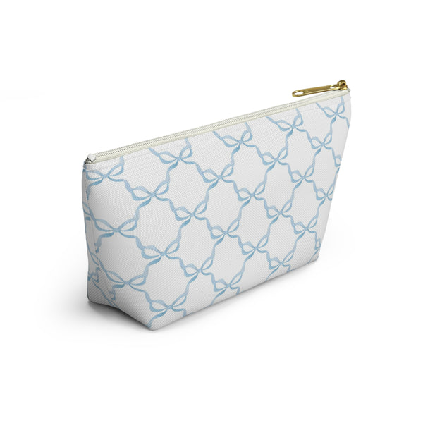Preppy Watercolor Blue Bows - Accessory Zip Pouch Available in Two Sizes