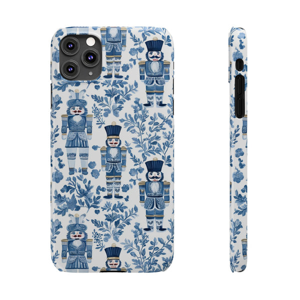 Slim Phone Case - Chinoiserie Holiday Nutcracker Blue and White Toile Protective Phone Case