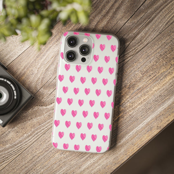 Flexible Phone Case - Preppy Hearts Watercolor Pink - Clear Shell pink Hearts - your case color will show through