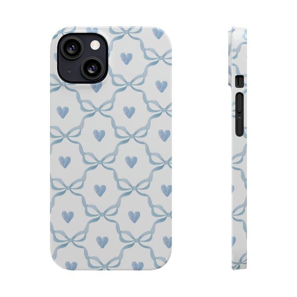 Bow and Heart Collab Print, Coquette blue and white, loveshackfancy inspired