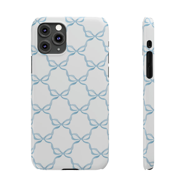 Coquette blue and white, loveshackfancy inspired, preppy bow print Phone Case Slim and Sleek, all iPhone 15 14 Plus Pro Max 13