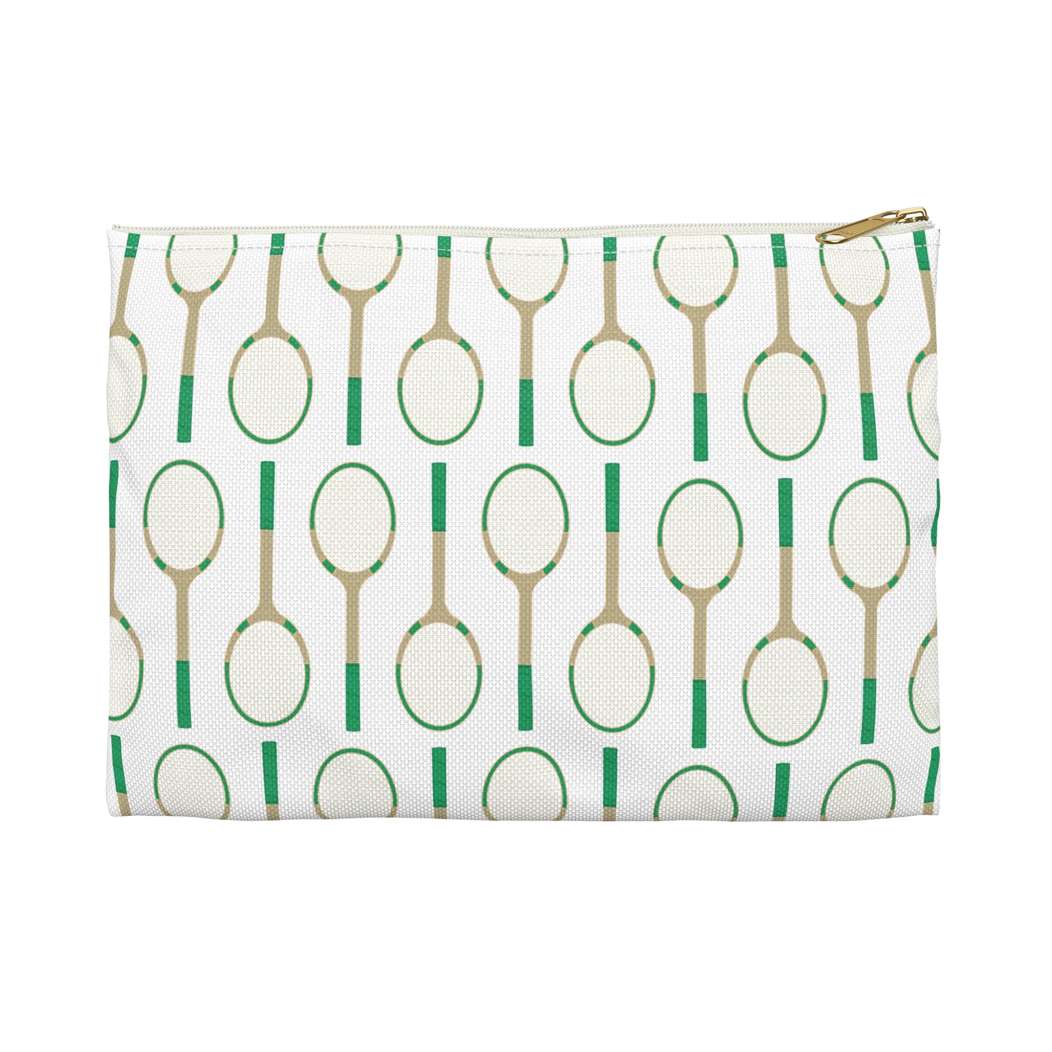 Zippered Pouch Clutch Preppy Vintage Tennis Racquets Pattern- Accessory Pouch Available in Two Sizes - Made in USA