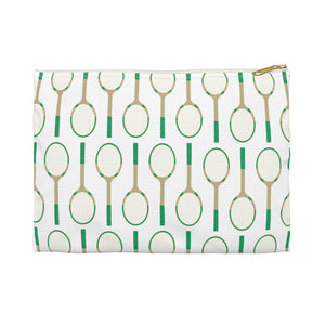 Zippered Pouch Clutch Preppy Vintage Tennis Racquets Pattern- Accessory Pouch Available in Two Sizes - Made in USA