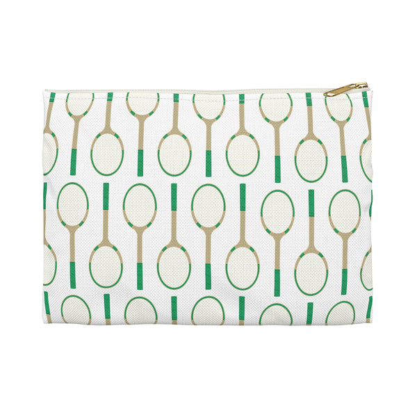 Zippered Pouch Clutch Preppy Vintage Tennis Racquets Pattern- Accessory Pouch Available in Two Sizes - Made in USA