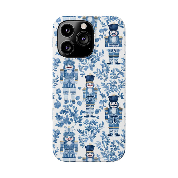 Slim Phone Case - Chinoiserie Holiday Nutcracker Blue and White Toile Protective Phone Case
