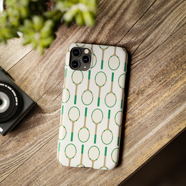 Vintage Tennis Racket in Green Phone Case Slim and Sleek, Preppy and Classic, Impact Resistant Shell