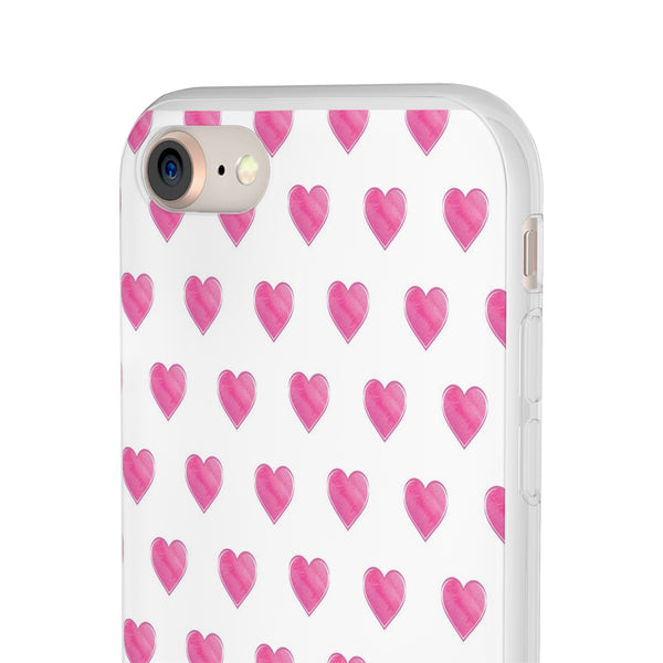 Flexible Phone Case - Preppy Hearts Watercolor Pink - Clear Shell pink Hearts - your case color will show through