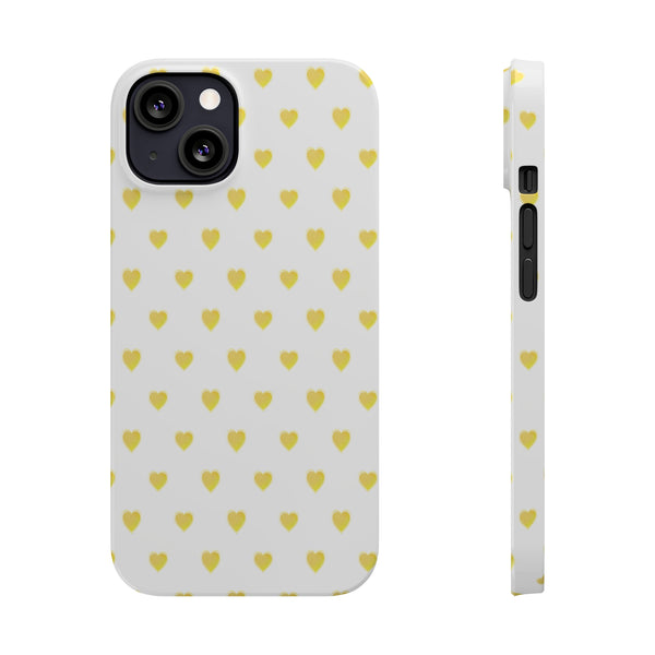 Preppy Hearts in Yellow, Heart Pattern,  Preppy Gift summer iPhone Case, Samsung Slim and Sleek, Classic, Impact Resistant Shell