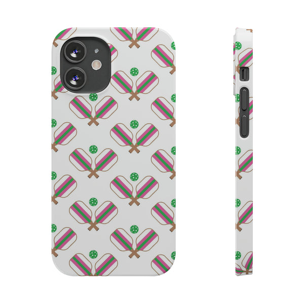 Pickle Ball Pickleball Lover Phone Case, Samsung,  iPhone Case Slim and Sleek, Preppy and Classic, Impact Resistant Shell Pink & Green