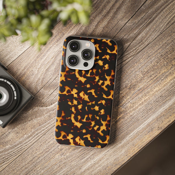 Flexible Phone Case - Tortoise Print Chic Spots leopard in classic neutral phones iphone Samsung clear access to all ports and functions