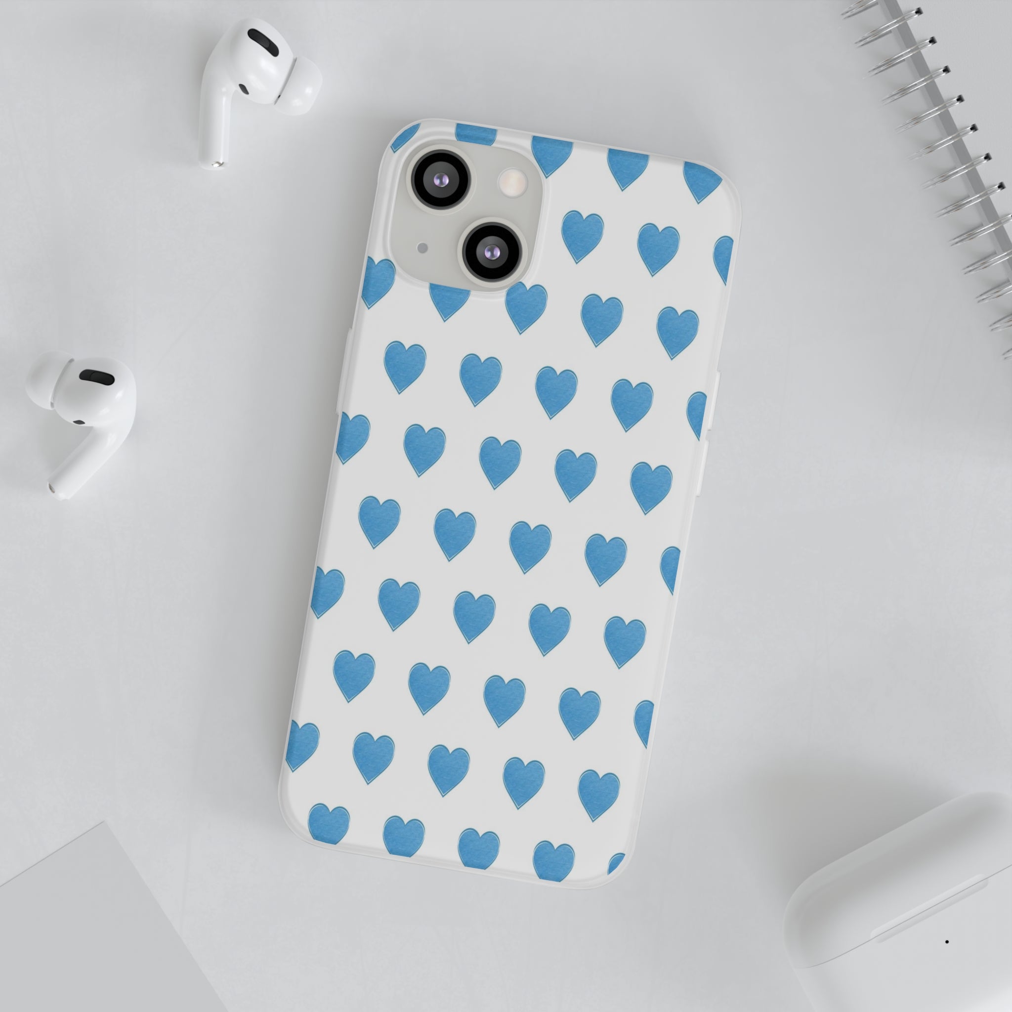 Flexible Phone Case - Preppy Hearts Watercolor Blue iPhone Protection access to all Ports & Functions Great Gift