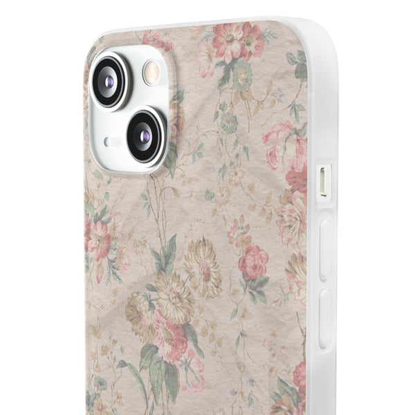 Flexible Phone Case in Romantic Floral Print - Beige, Neutral Tones