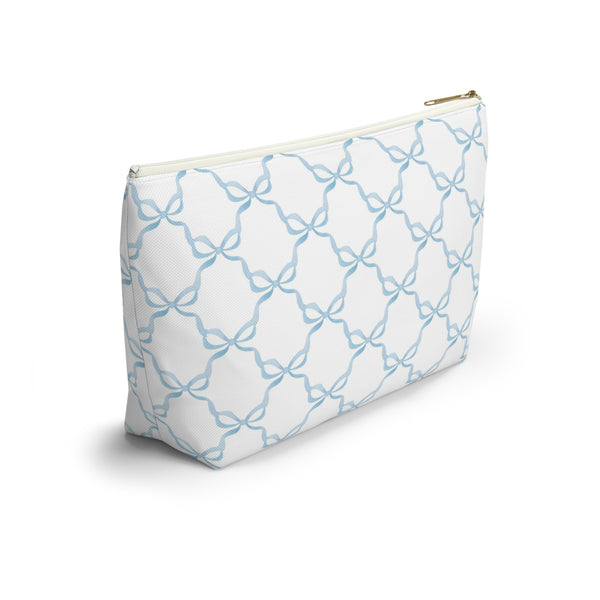 Preppy Watercolor Blue Bows - Accessory Zip Pouch Available in Two Sizes