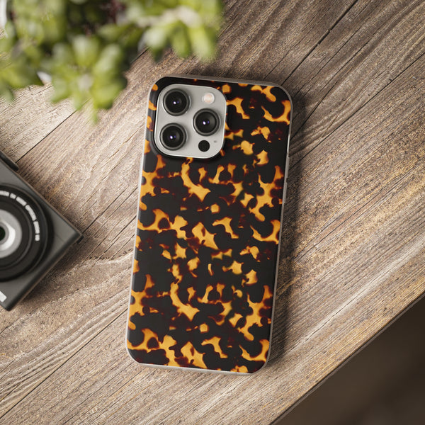 Flexible Phone Case - Tortoise Print Chic Spots leopard in classic neutral phones iphone Samsung clear access to all ports and functions
