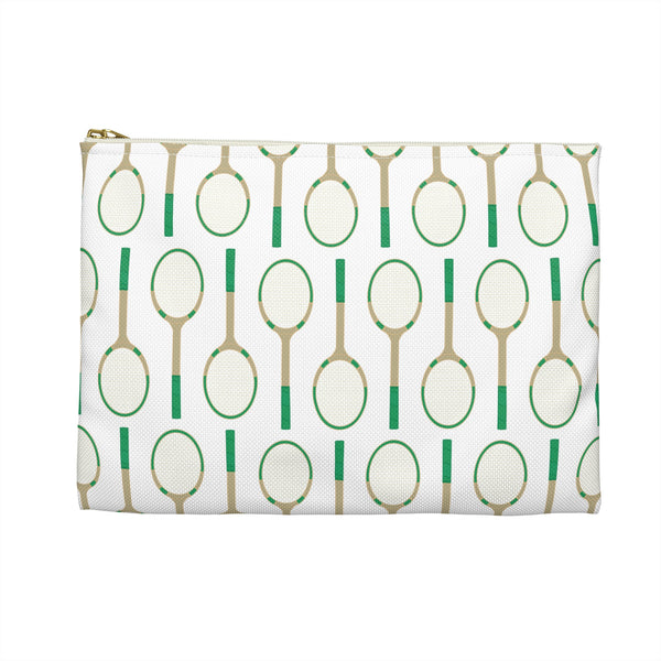 Zippered Pouch Clutch Preppy Vintage Tennis Racquets Pattern- Accessory Pouch Available in Two Sizes - Made in USA
