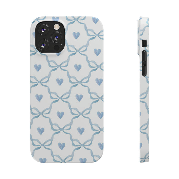 Bow and Heart Collab Print, Coquette blue and white, loveshackfancy inspired