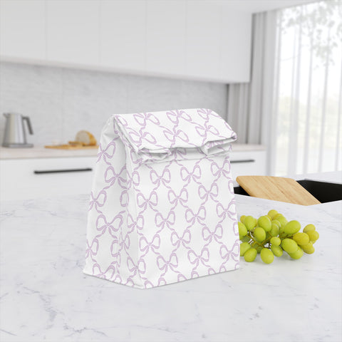 Lunch Bag Preppy Bow pattern lavender pale purple , tote, insulated, washable