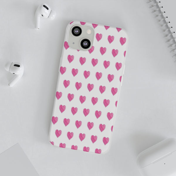 Flexible Phone Case - Preppy Hearts Watercolor Pink - Clear Shell pink Hearts - your case color will show through