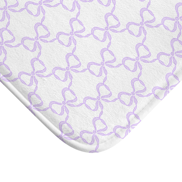 Bath Mat Preppy Watercolor Lavender Lilac Bow Pattern, two sizes, anti-slip back