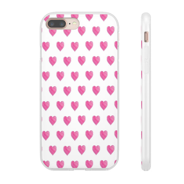 Flexible Phone Case - Preppy Hearts Watercolor Pink - Clear Shell pink Hearts - your case color will show through