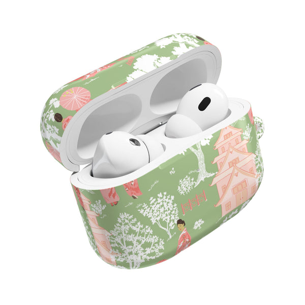 Chinoiserie Green and Pink Vintage Pattern AirPod Case, , Gift for Her, Cute Accessories, AirPods Cover, Grand Millennial