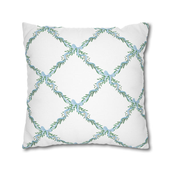 Watercolor Lattice Floral Bow Blue Pillow Cover with Zip Closure - Cover Only - Insert not included - teen, tween, dorm room
