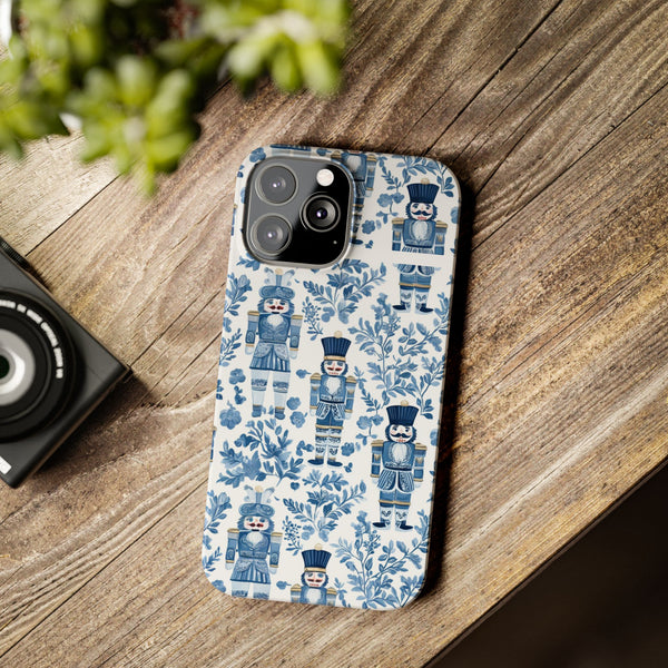 Slim Phone Case - Chinoiserie Holiday Nutcracker Blue and White Toile Protective Phone Case