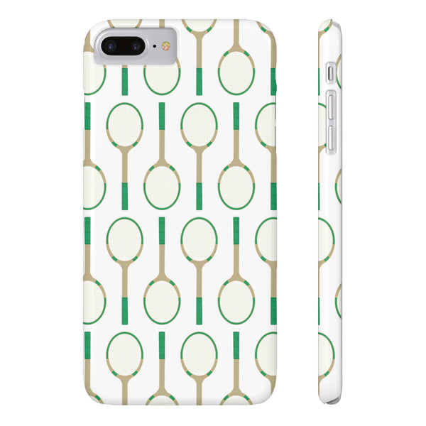 Vintage Tennis Racket in Green Phone Case Slim and Sleek, Preppy and Classic, Impact Resistant Shell