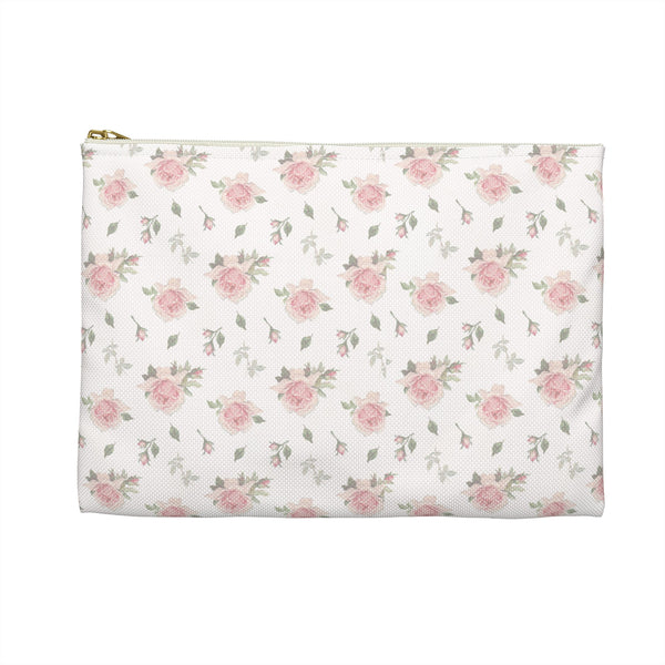 Boho Chic floral pattern in pink and green  - Accessory Pouch Available in Two Sizes