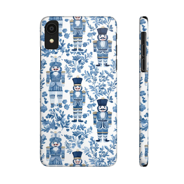 Slim Phone Case - Chinoiserie Holiday Nutcracker Blue and White Toile Protective Phone Case