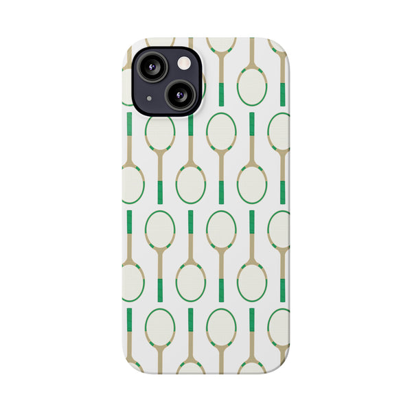 Vintage Tennis Racket in Green Phone Case Slim and Sleek, Preppy and Classic, Impact Resistant Shell