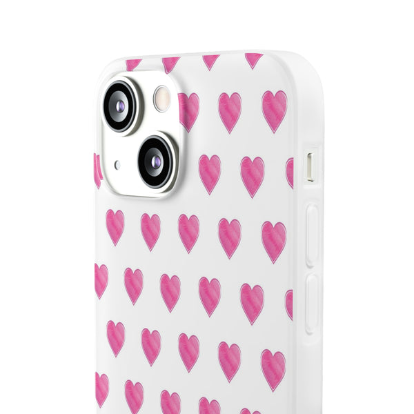 Flexible Phone Case - Preppy Hearts Watercolor Pink - Clear Shell pink Hearts - your case color will show through