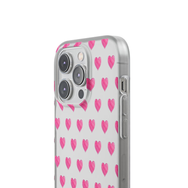 Flexible Phone Case - Preppy Hearts Watercolor Pink - Clear Shell pink Hearts - your case color will show through