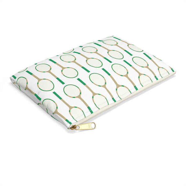 Zippered Pouch Clutch Preppy Vintage Tennis Racquets Pattern- Accessory Pouch Available in Two Sizes - Made in USA