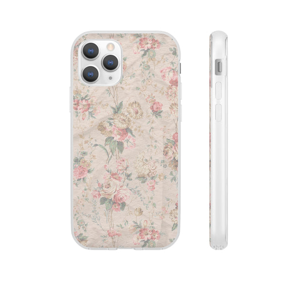 Flexible Phone Case in Romantic Floral Print - Beige, Neutral Tones