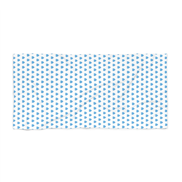Beach or Bath Towel in Preppy Watercolor Blue Hearts - Choose from Two Sizes