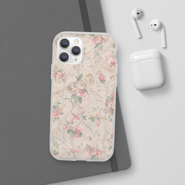 Flexible Phone Case in Romantic Floral Print - Beige, Neutral Tones
