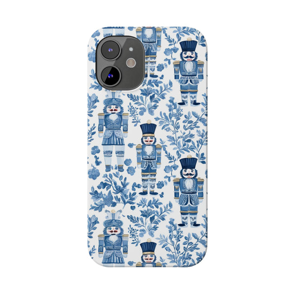 Slim Phone Case - Chinoiserie Holiday Nutcracker Blue and White Toile Protective Phone Case
