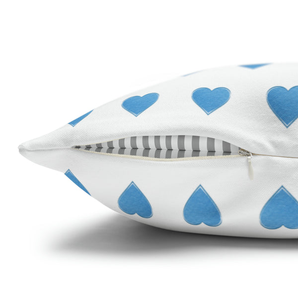 Watercolor Hearts Blue Pillow Cover with Zip Closure - Cover Only - Insert not included - teen, tween, dorm room