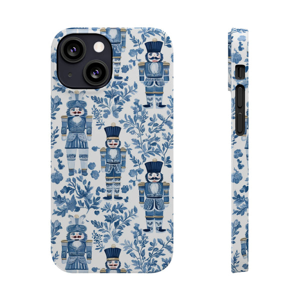 Slim Phone Case - Chinoiserie Holiday Nutcracker Blue and White Toile Protective Phone Case