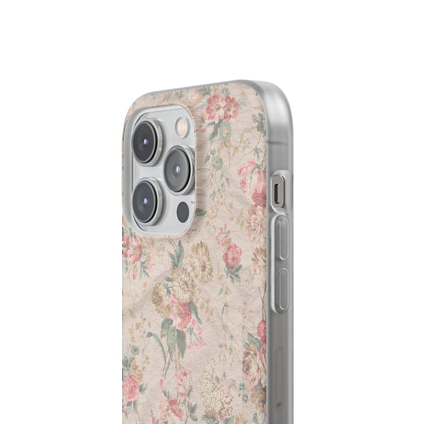 Flexible Phone Case in Romantic Floral Print - Beige, Neutral Tones